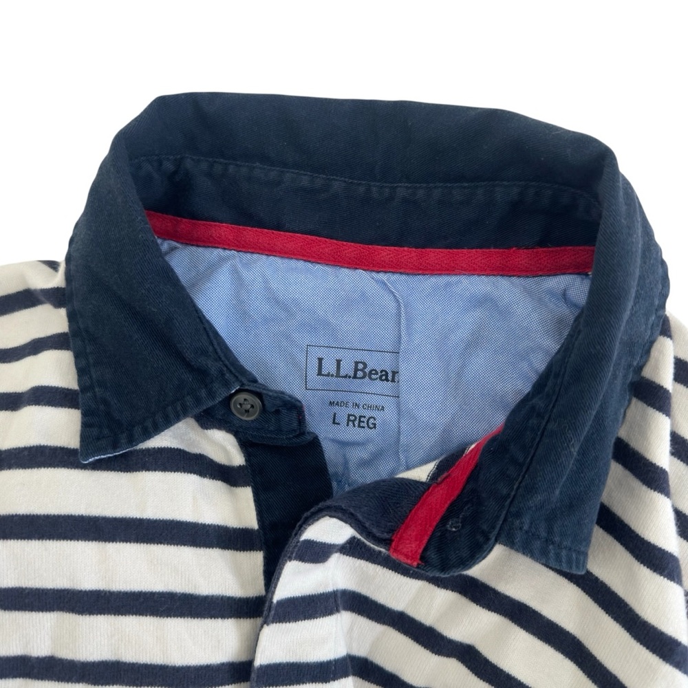 LL Bean Mens Polo Shirt Striped Long Sleeve Cotton Rugby Heritage Collegiate - Picture 3 of 9